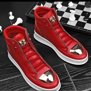 Red and Gold High-Top Sneakers
